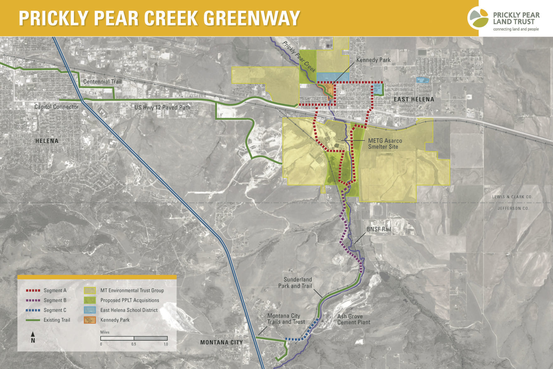 A map shows Prickly Pear Land Trust's plans for the Prickly Pear Creek Greenway project.